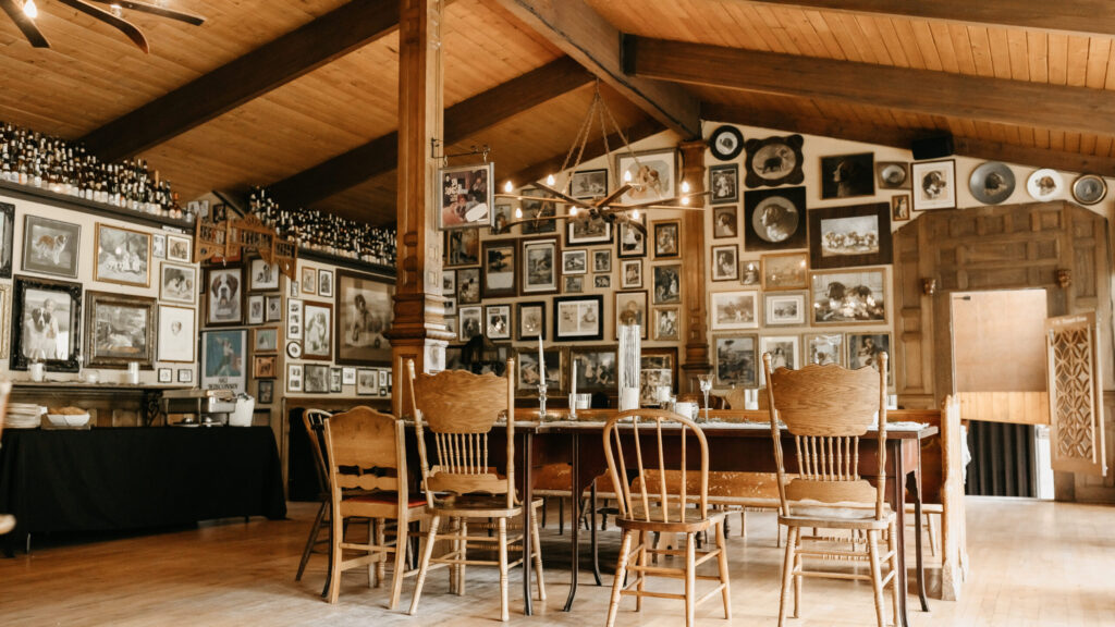 Inside the lodge of Mt. La Crosse with a gallery wall